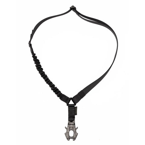 The MIS Multi Sling Gen1 - Black is an adjustable accessory strap made of heavy nylon webbing with a quick-release metal clip, ideal for securing or carrying equipment.