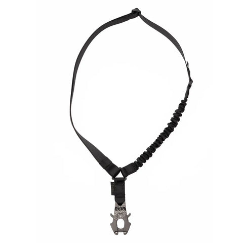 The MIS Multi Sling Gen1 - Black features heavy nylon webbing and a metal quick-release clip, offering an adjustable strap for attaching equipment or carrying gear.