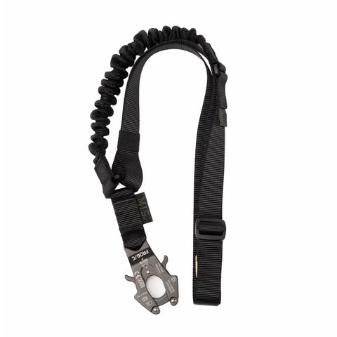 The MIS Multi Sling Gen1 - Black features heavy-duty nylon webbing, a bungee section, adjustable accessory strap, and a metal quick-release clip. Shown on a white background.