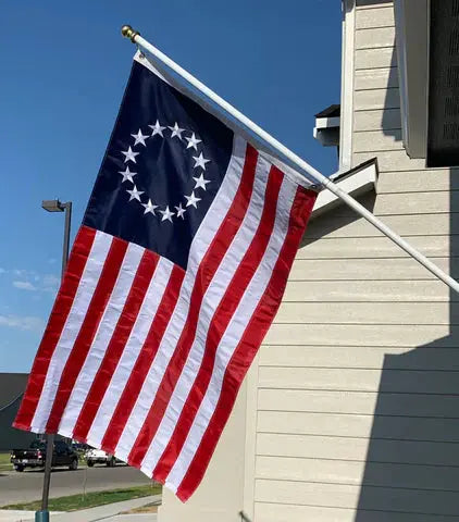 Heavy-Duty Nylon Betsy Ross Flag with Embroidered Stars and Sewn Stripes – Made in USA Outdoor Banner Freedom Flag and Pole 