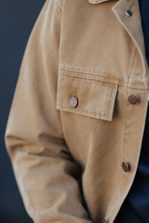 Heavyweight Canvas Trucker Jacket Mud Color – Durable Tailored Fit Outerwear | Made in USA by Marc Nelson Denim Marc Nelson  Jacket