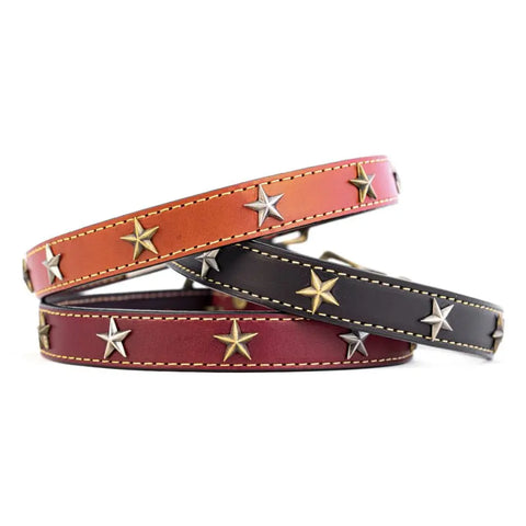 Heirloom Full Grain Leather Dog Collar – Antiqued Star Studded Design | Made in USA by Auburn Leathercrafters Auburn Leathercrafters  item