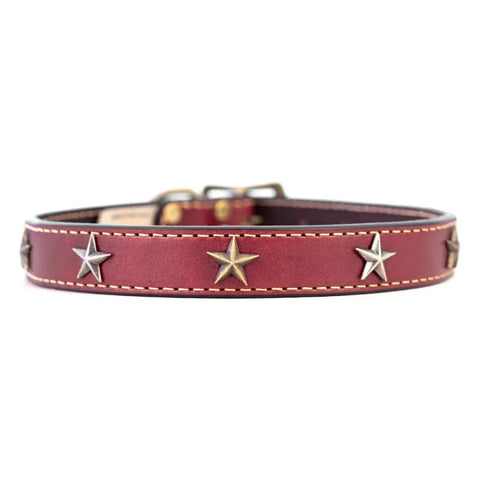 Heirloom Full Grain Leather Dog Collar – Antiqued Star Studded Design | Made in USA by Auburn Leathercrafters Auburn Leathercrafters  item