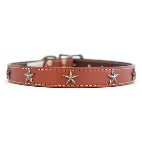 Heirloom Full Grain Leather Dog Collar – Antiqued Star Studded Design | Made in USA by Auburn Leathercrafters Auburn Leathercrafters  item