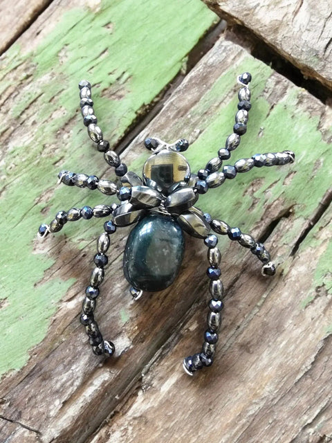 Hematite Spider Brooch – Gothic Statement Jewelry Accessory | Made in USA by Michelle Marie Boutique Michelle Marie Boutique  Brooch