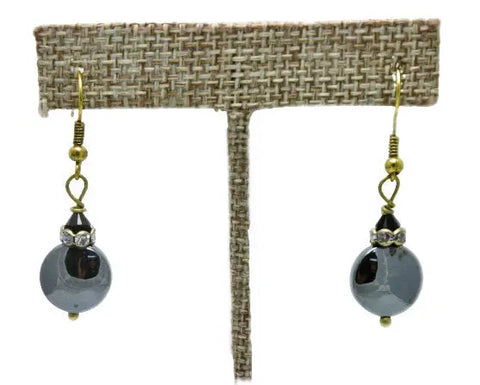 Hematite Stress Relief Earrings 1 Inch Drop – Antique Brass French Hooks with Crystal Accents | Made in USA Michelle Marie Boutique  Earrings