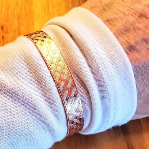His and Her Copper Embossed Weave Cuff Set 10mm Wide 16-Gauge Artisan Bracelets – Handmade in USA Alexa Martha Designs  Cuff Bracelet