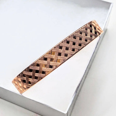 His and Her Copper Embossed Weave Cuff Set 10mm Wide 16-Gauge Artisan Bracelets – Handmade in USA Alexa Martha Designs  Cuff Bracelet