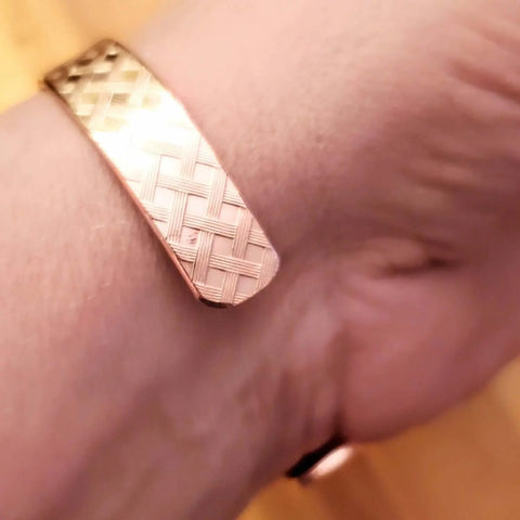 His and Her Copper Embossed Weave Cuff Set 10mm Wide 16-Gauge Artisan Bracelets – Handmade in USA Alexa Martha Designs  Cuff Bracelet