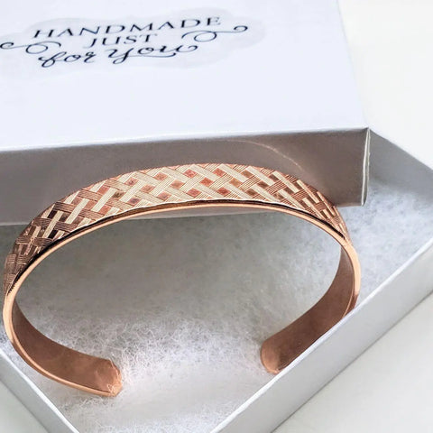 His and Her Copper Embossed Weave Cuff Set 10mm Wide 16-Gauge Artisan Bracelets – Handmade in USA Alexa Martha Designs  Cuff Bracelet