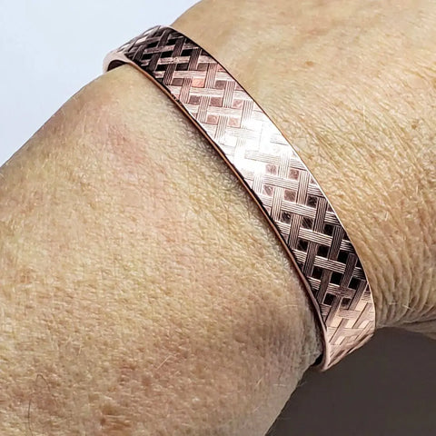 His and Her Copper Embossed Weave Cuff Set 10mm Wide 16-Gauge Artisan Bracelets – Handmade in USA Alexa Martha Designs  Cuff Bracelet