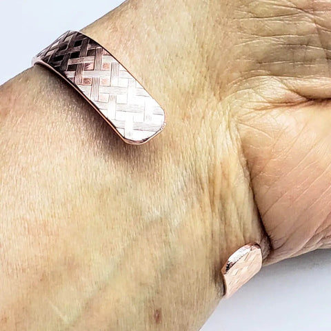 His and Her Copper Embossed Weave Cuff Set 10mm Wide 16-Gauge Artisan Bracelets – Handmade in USA Alexa Martha Designs  Cuff Bracelet