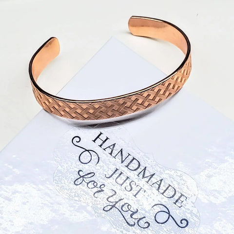 His and Her Copper Embossed Weave Cuff Set 10mm Wide 16-Gauge Artisan Bracelets – Handmade in USA Alexa Martha Designs  Cuff Bracelet