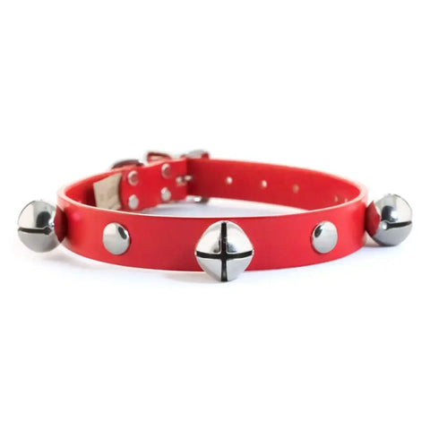 Holiday Jingle Bell Dog Collar 1 Inch Wide with Silver Studs – Multiple Sizes | Made in USA Handcrafted Auburn Leathercrafters  item