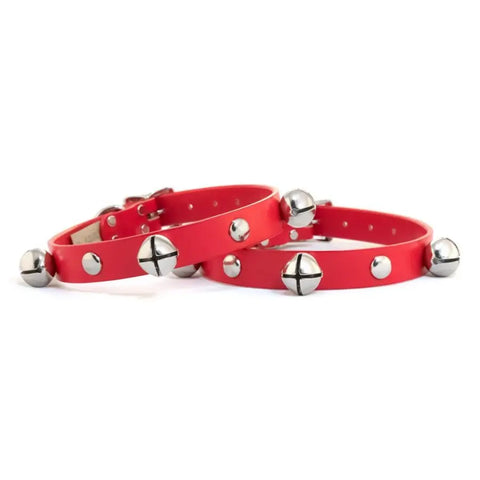 Holiday Jingle Bell Dog Collar 1 Inch Wide with Silver Studs – Multiple Sizes | Made in USA Handcrafted Auburn Leathercrafters  item