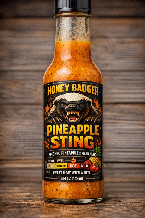 Honey Badger Hot Sauce Trio – 3 Pack 5 fl oz Bottles | Pineapple Sting, Badger Bite & Mean Green | Made in USA Honey Badgers Bee Farm 
