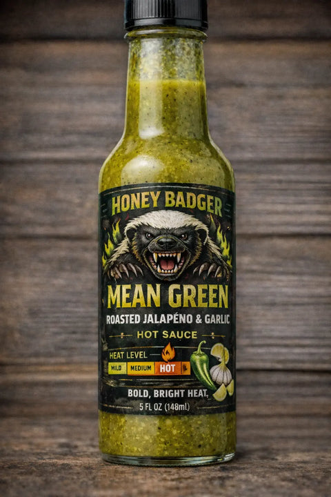 Honey Badger Hot Sauce Trio – 3 Pack 5 fl oz Bottles | Pineapple Sting, Badger Bite & Mean Green | Made in USA Honey Badgers Bee Farm 
