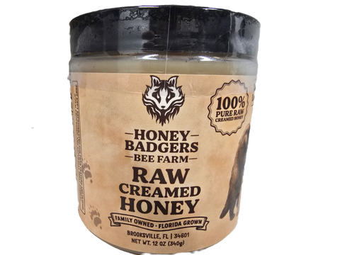 Honey Badgers Bee Farm Raw Creamed Honey 12oz – Florida Grown Thick Spread | Made in USA Honey Badgers Bee Farm  Raw Honey