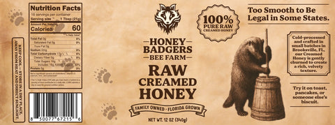Honey Badgers Bee Farm Raw Creamed Honey 12oz – Florida Grown Thick Spread | Made in USA Honey Badgers Bee Farm  Raw Honey