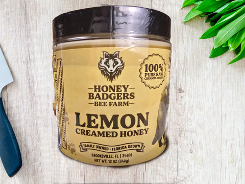 Honey Badgers Lemon Creamed Honey 12 oz – Smooth Citrus Infused Raw Spread | Made in USA Honey Badgers Bee Farm 