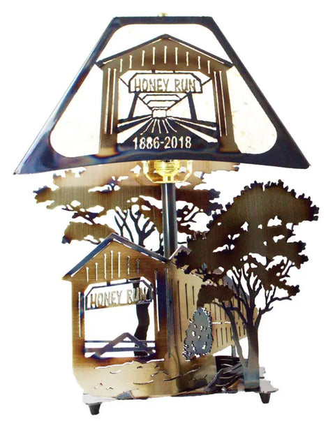 Honey Run Rustic Metal Table Lamp – Handmade Covered Bridge Design | Made in USA Artisan Decor Knights Home Decor  item
