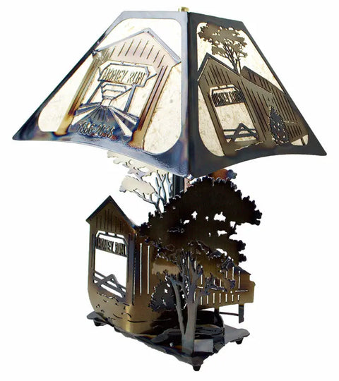 Honey Run Rustic Metal Table Lamp – Handmade Covered Bridge Design | Made in USA Artisan Decor Knights Home Decor  item