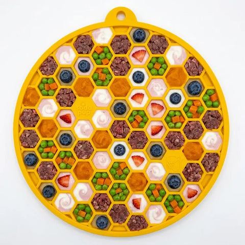Honeycomb Pattern Enrichment Lick Mat With Suction Cups for Dogs and Cats 8 Inch – Food-Safe Slow Feeder | Made in USA SodaPup  EMAT