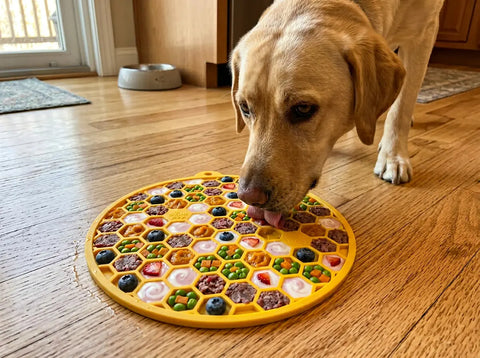 Honeycomb Pattern Enrichment Lick Mat With Suction Cups for Dogs and Cats 8 Inch – Food-Safe Slow Feeder | Made in USA SodaPup  EMAT