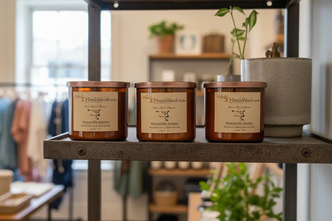Honeysuckle Jasmine-Soy 3-Wick Blown Glass Collection MorninWood Candles  3 Wick Candle