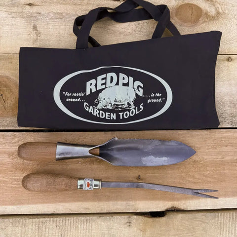 Hori Hori Trowel and Dandelion Weeder Set in Tote Bag Red Pig Garden Tools 