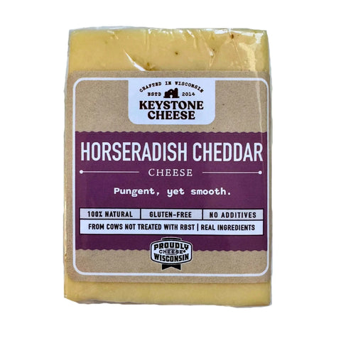 Horseradish Cheddar Cheese 7-8oz Block – Bold Spiced White Cheddar | Handcrafted in USA by Keystone Farms Keystone Cheese  Cheese