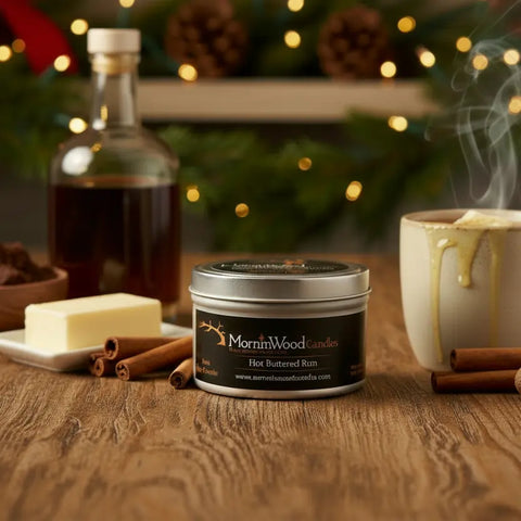 Hot Buttered Rum Scented Soy Candle Tin – 7oz Handcrafted Home Fragrance | Made in USA MorninWood Candles  Candles