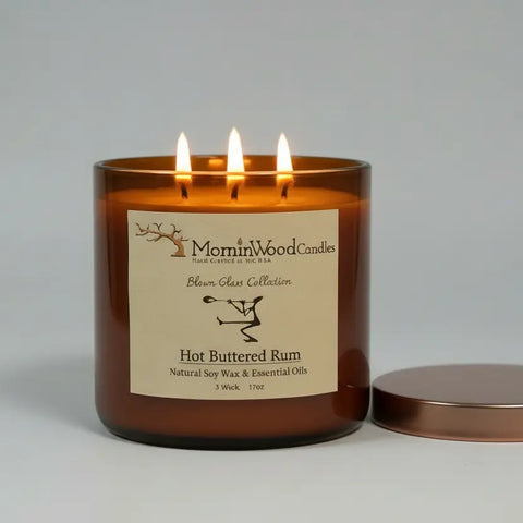 Hot Buttered Rum Scented Soy Wax Candle 17oz – 3 Wick Blown Glass Jar | Made in USA MorninWood Candles  3 Wick Candle