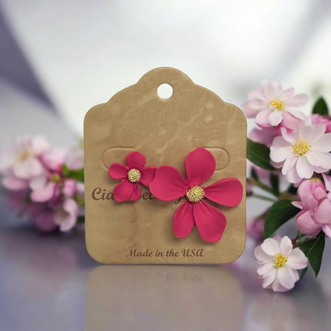 Hot Pink Dogwood Flower Earrings – Lightweight Floral Jewelry with Gold Center | Made in USA Michelle Marie Boutique  Earrings