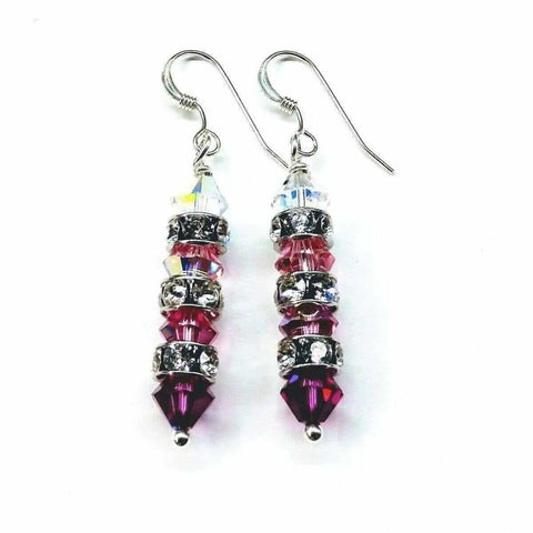 Hot Pink Ombre Swarovski Crystal Sterling Silver Earrings – 1 3/4 Inch | Made in USA Alexa Martha Designs  Earrings