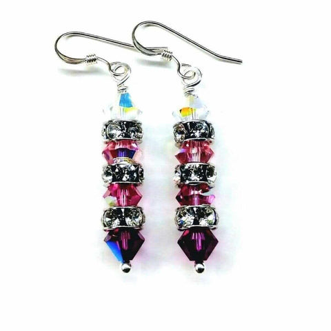Hot Pink Ombre Swarovski Crystal Sterling Silver Earrings – 1 3/4 Inch | Made in USA Alexa Martha Designs  Earrings