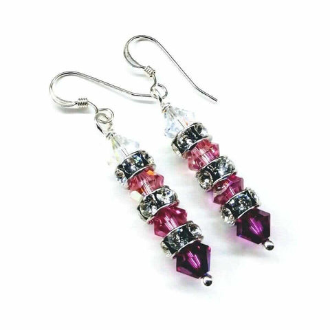 Hot Pink Ombre Swarovski Crystal Sterling Silver Earrings – 1 3/4 Inch | Made in USA Alexa Martha Designs  Earrings