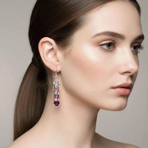 Hot Pink Ombre Swarovski Crystal Sterling Silver Earrings – 1 3/4 Inch | Made in USA Alexa Martha Designs  Earrings