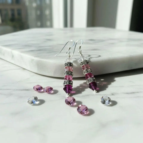 Hot Pink Ombre Swarovski Crystal Sterling Silver Earrings – 1 3/4 Inch | Made in USA Alexa Martha Designs  Earrings