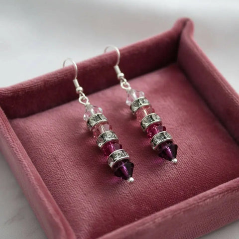 Hot Pink Ombre Swarovski Crystal Sterling Silver Earrings – 1 3/4 Inch | Made in USA Alexa Martha Designs  Earrings