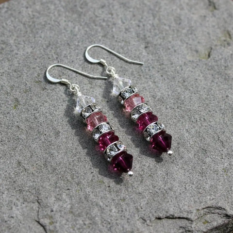 Hot Pink Ombre Swarovski Crystal Sterling Silver Earrings – 1 3/4 Inch | Made in USA Alexa Martha Designs  Earrings