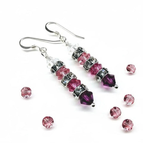 Hot Pink Ombre Swarovski Crystal Sterling Silver Earrings – 1 3/4 Inch | Made in USA Alexa Martha Designs  Earrings