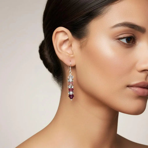 Hot Pink Ombre Swarovski Crystal Sterling Silver Earrings – 1 3/4 Inch | Made in USA Alexa Martha Designs  Earrings
