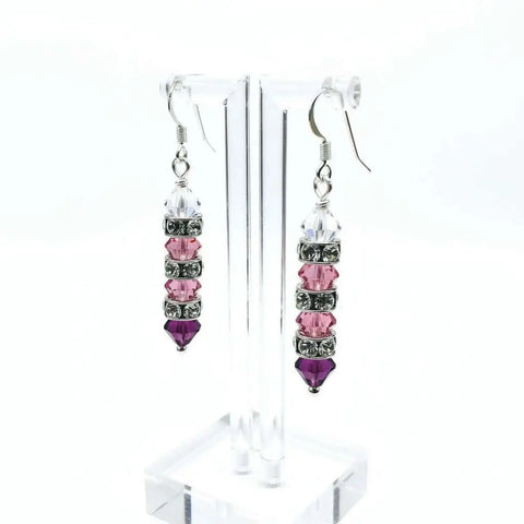 Hot Pink Ombre Swarovski Crystal Sterling Silver Earrings – 1 3/4 Inch | Made in USA Alexa Martha Designs  Earrings
