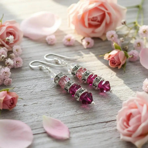 Hot Pink Ombre Swarovski Crystal Sterling Silver Earrings – 1 3/4 Inch | Made in USA Alexa Martha Designs  Earrings