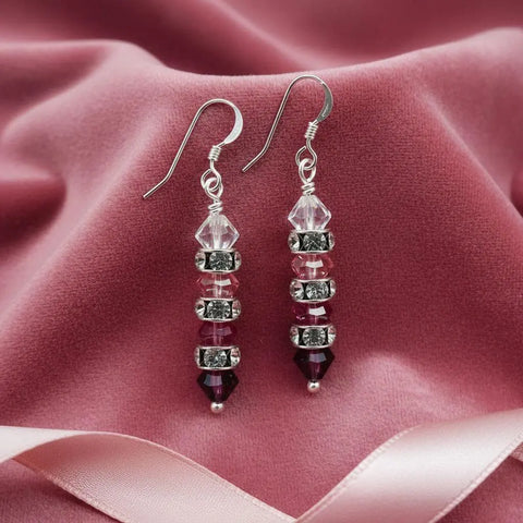 Hot Pink Ombre Swarovski Crystal Sterling Silver Earrings – 1 3/4 Inch | Made in USA Alexa Martha Designs  Earrings