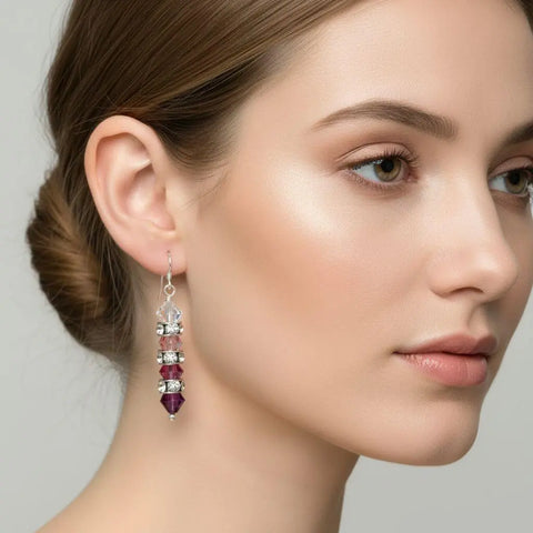 Hot Pink Ombre Swarovski Crystal Sterling Silver Earrings – 1 3/4 Inch | Made in USA Alexa Martha Designs  Earrings