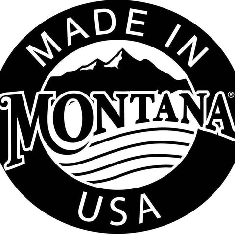 Black and white circular logo with Made in Montana USA, featuring mountain silhouettes and wavy lines—a classic touch for highlighting Hot Pink Ombre Stacked Crystal Sterling Silver Earrings by Alexa Martha Designs.