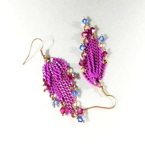 Hot Pink Tassel Chain Earrings with Swarovski Crystals – Handmade Jewelry | Made in USA Alexa Martha Designs  Earrings