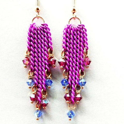 Hot Pink Tassel Chain Earrings with Swarovski Crystals – Handmade Jewelry | Made in USA Alexa Martha Designs  Earrings